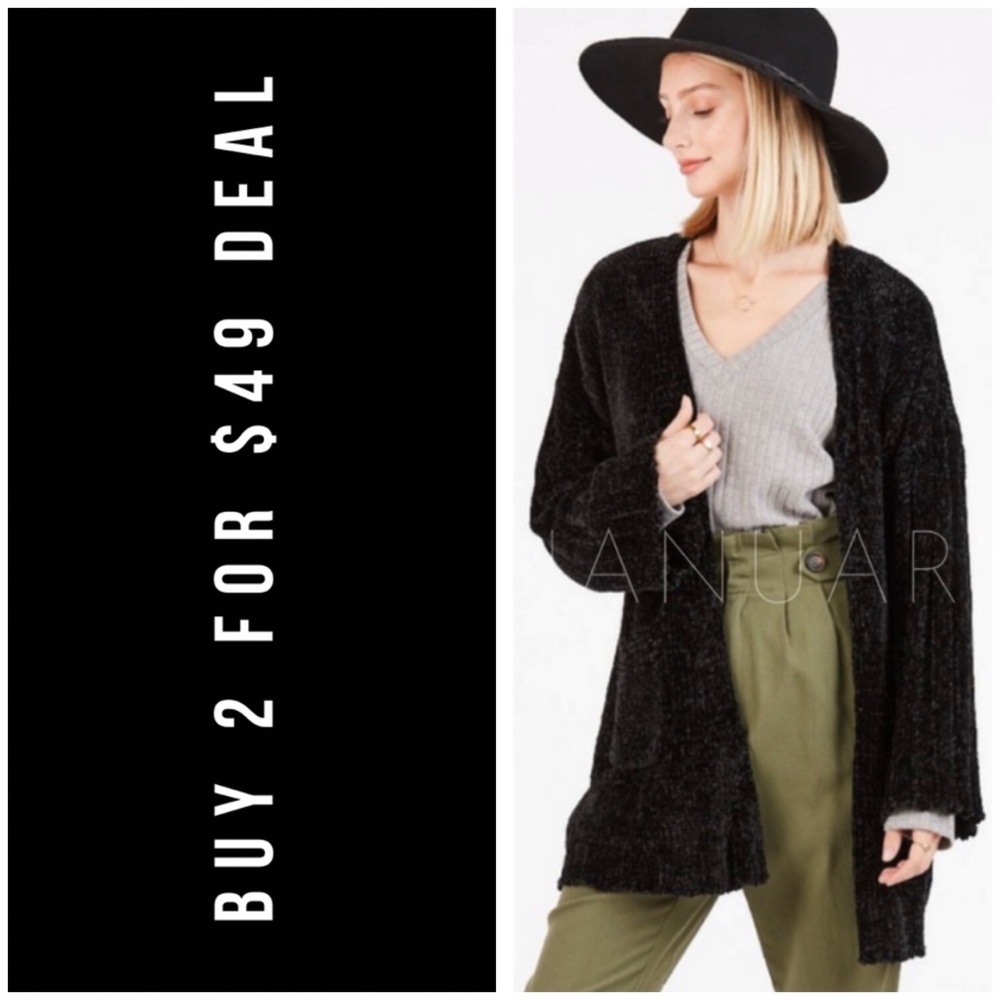 ❄️BLACK CHENILLE CARDIGAN